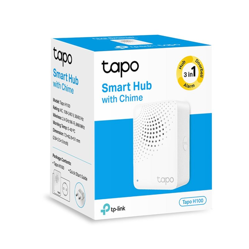 TP-Link Tapo H100 Smart IoT Hub with Chime,2.4 GHz Wi-Fi Networking,868 MHz for Devices,100-240 V,50/60 Hz,Plug-in, Remote Control with Tapo App, 90dB