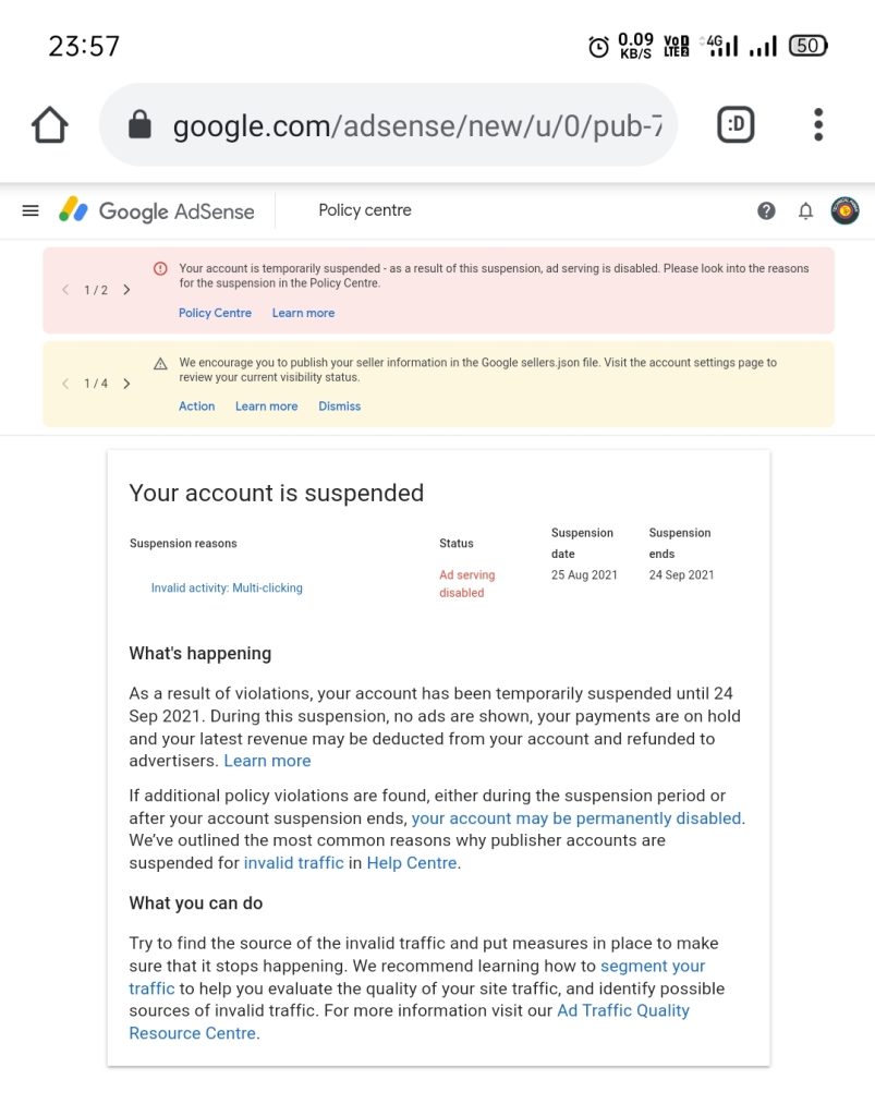 suspendiran račun Google AdSense