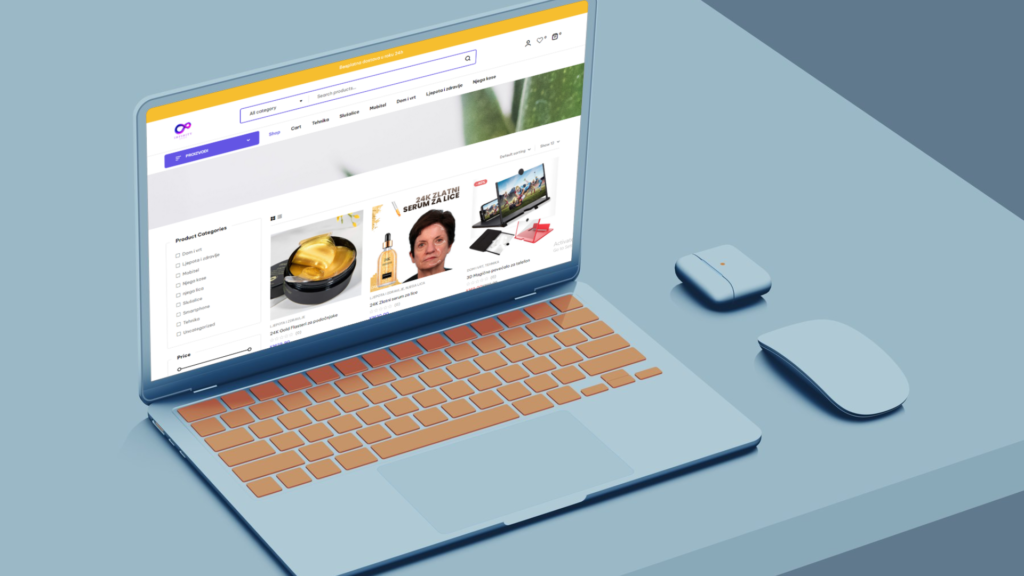 izarada web stranice ili online trgovine, web stranica prikazana na laptopu